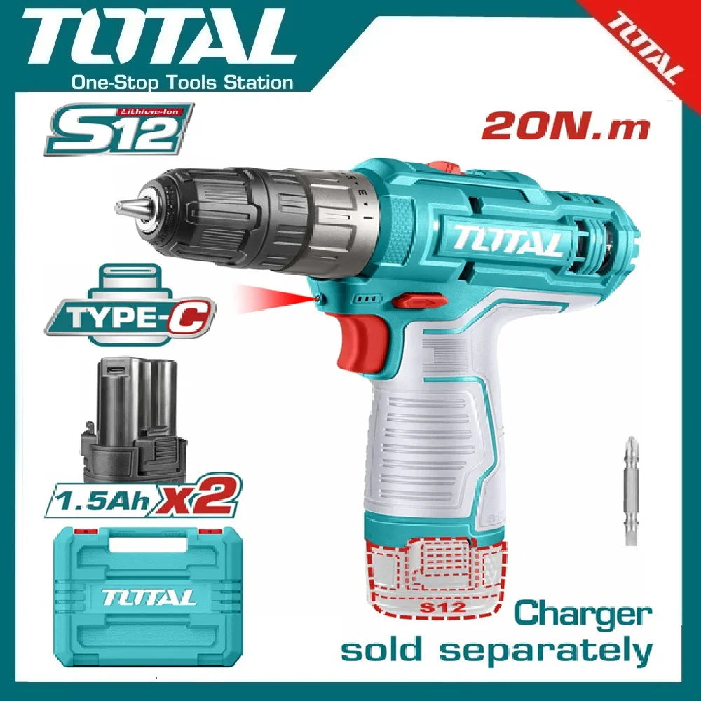 Total TDLI12206 Cordless Drill 12V 20Nm | 2-Speed Drill Driver | 0.8-10mm Chuck — solar equipment in Lahore, Pakistan