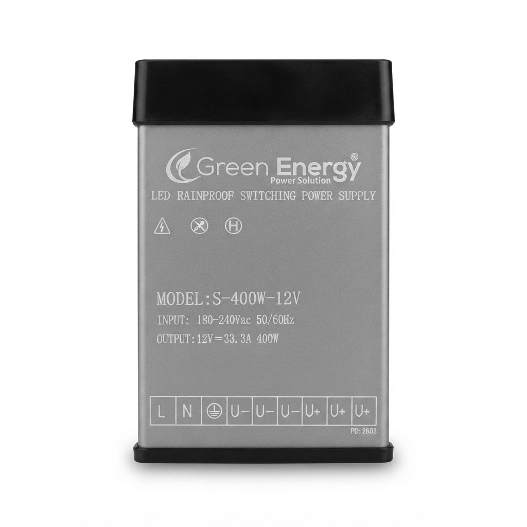 Green Energy S-400W-12V LED Rainproof Switching Power Supply | 12V 33.3A 400W | 180-240V AC Input | IP Rainproof LED Driver — solar equipment in Lahore, Pakistan