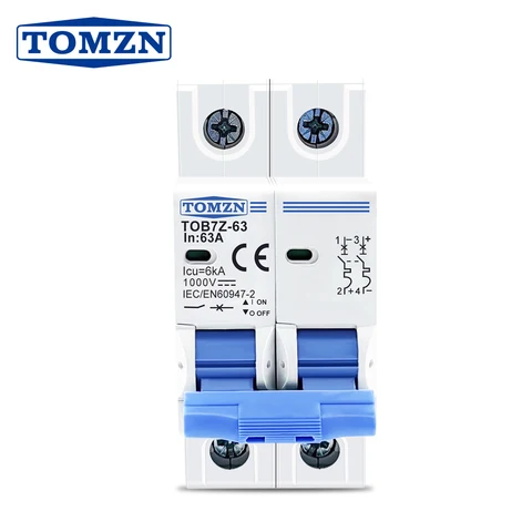 Tomzn 2P DC 1000V Solar Mini Circuit Breaker 16A, 20A, 32A, 63A — solar equipment in Lahore, Pakistan
