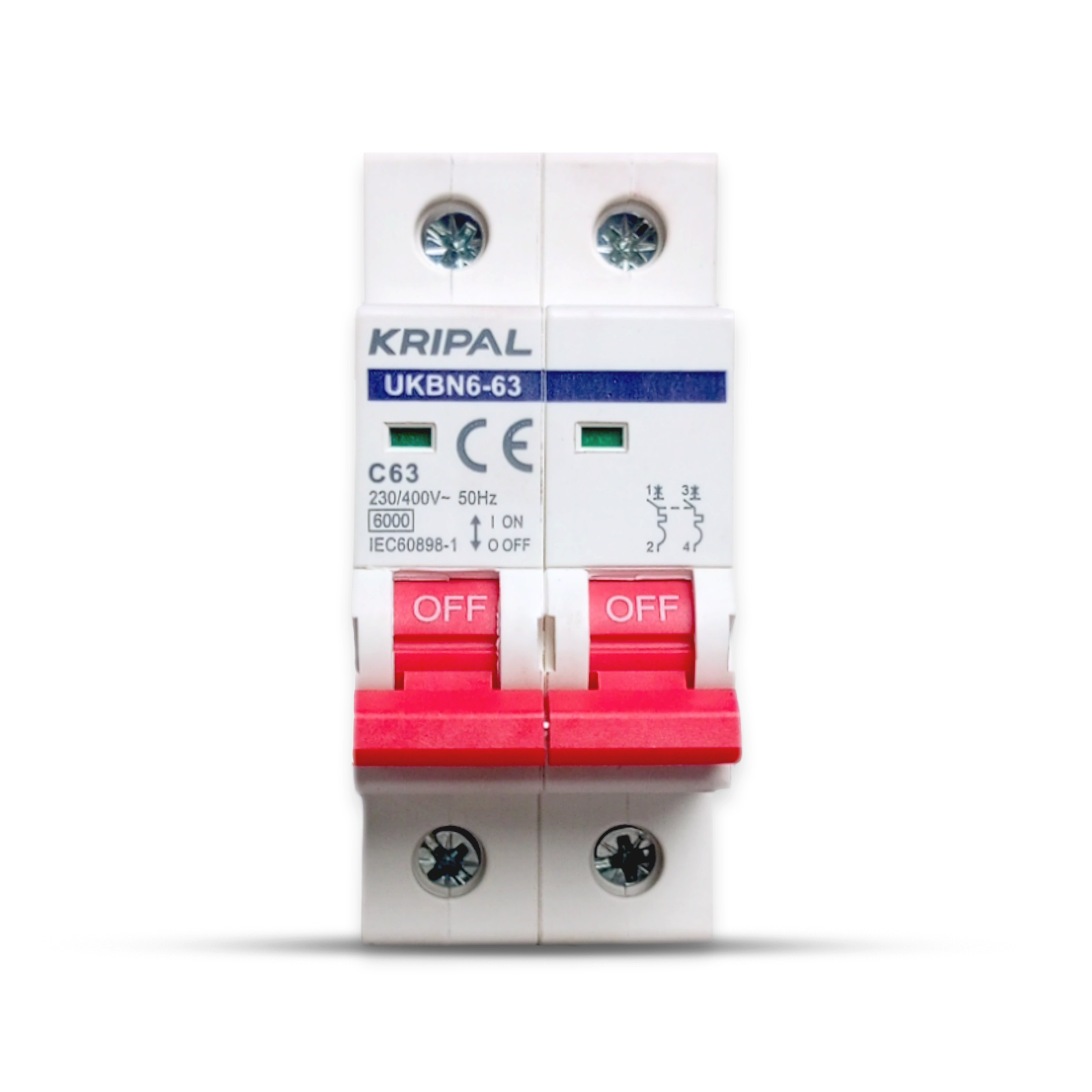Kripal UKBN6-63 2-Pole 63A AC Miniature Circuit Breaker (MCB) — solar equipment in Lahore, Pakistan