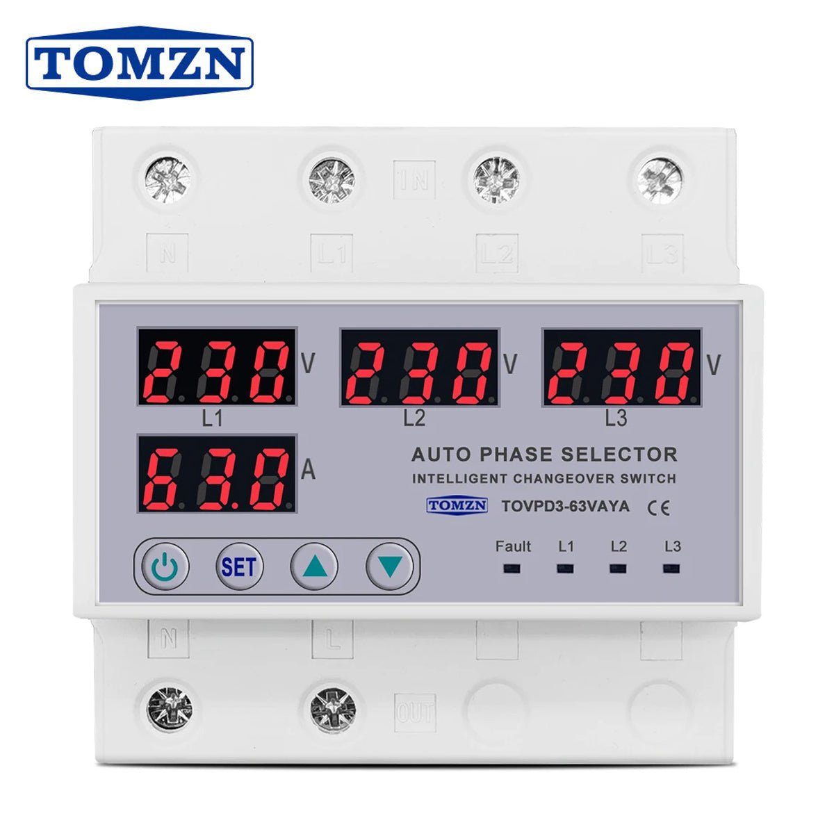 Tomzn TOVPD3-VAYA 3 Phase Auto Phase Selector Voltmeter Adjustable Over and Under Voltage Protection — solar equipment in Lahore, Pakistan