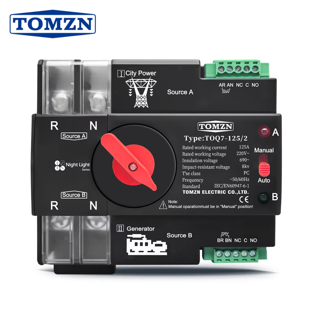Tomzn TOQ7 2P-125A AC Single Phase Din Rail 220V Dual Power Automatic Transfer Switch ATS — solar equipment in Lahore, Pakistan
