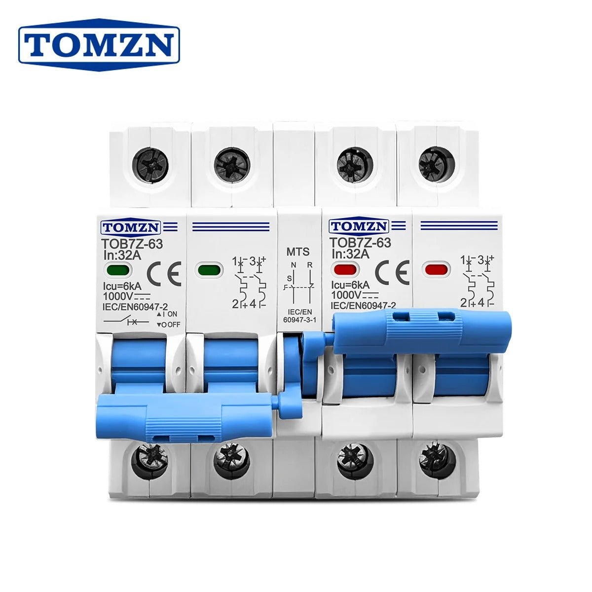 Tomzn TOB7Z-63 2P+2P 63A DC MTS Dual Power Manual Transfer Switch Circuit Breaker for PV System — solar equipment in Lahore, Pakistan