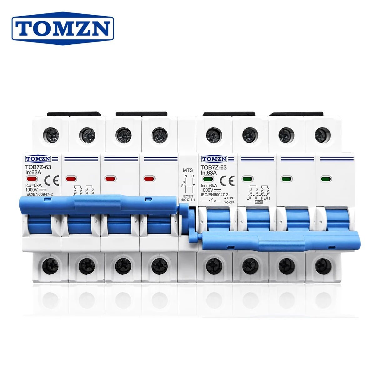Tomzn TOB7Z-63 4P+4P 63A DC MTS Dual Power Manual Transfer Switch Circuit breaker for PV system — solar equipment in Lahore, Pakistan