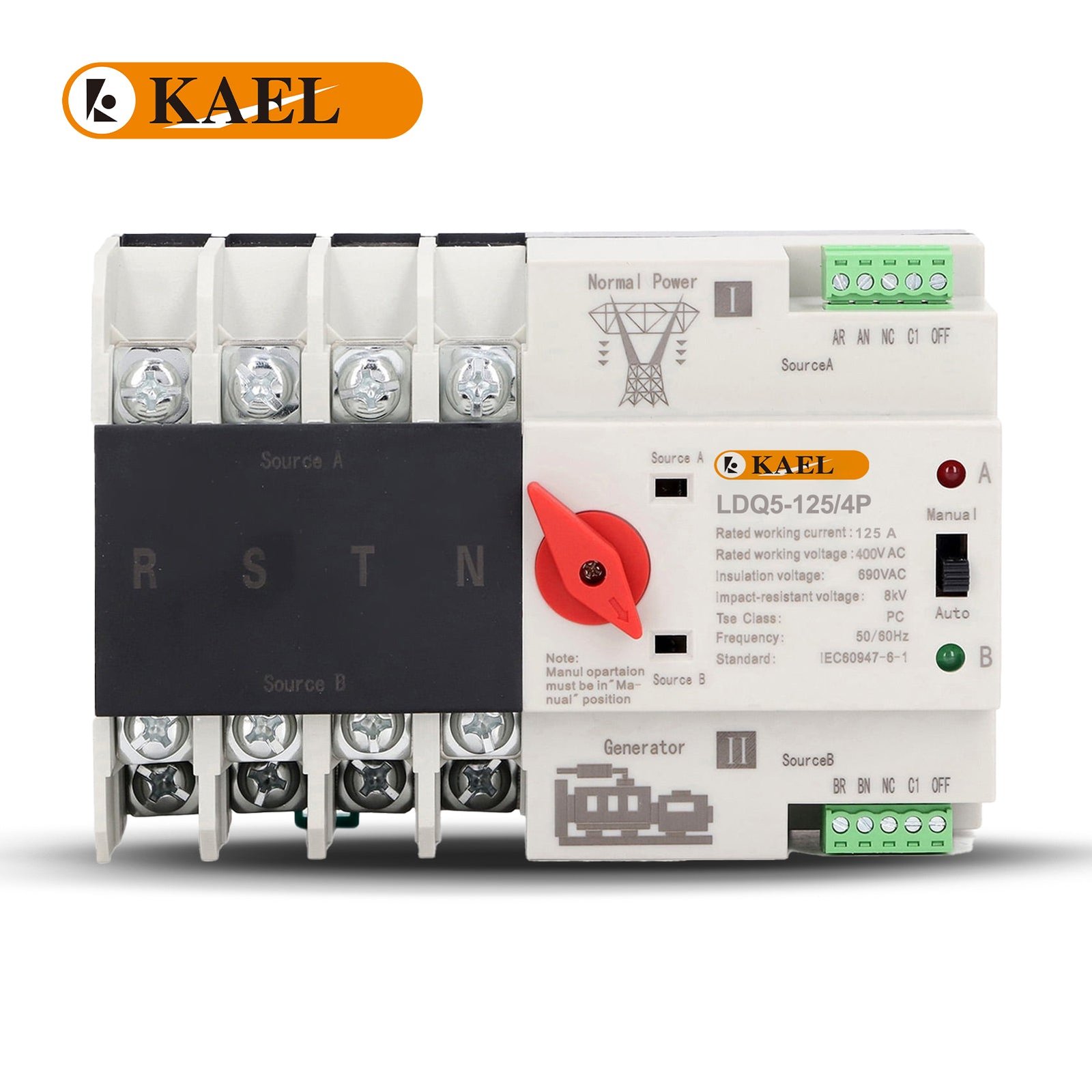 KAEL LDQ5-125/4P Red Nob AC 3Phase Din Rail 220V Dual Power Automatic Transfer Switch ATS — solar equipment in Lahore, Pakistan