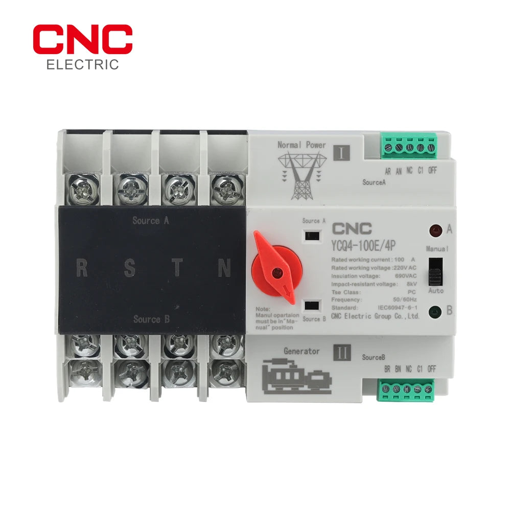 CNC YCQ4-100E  3Phase Din Rail ATS Dual Power Automatic Transfer Switch Electrical Selector Switches Uninterrupted Power 4P 100A — solar equipment in Lahore, Pakistan
