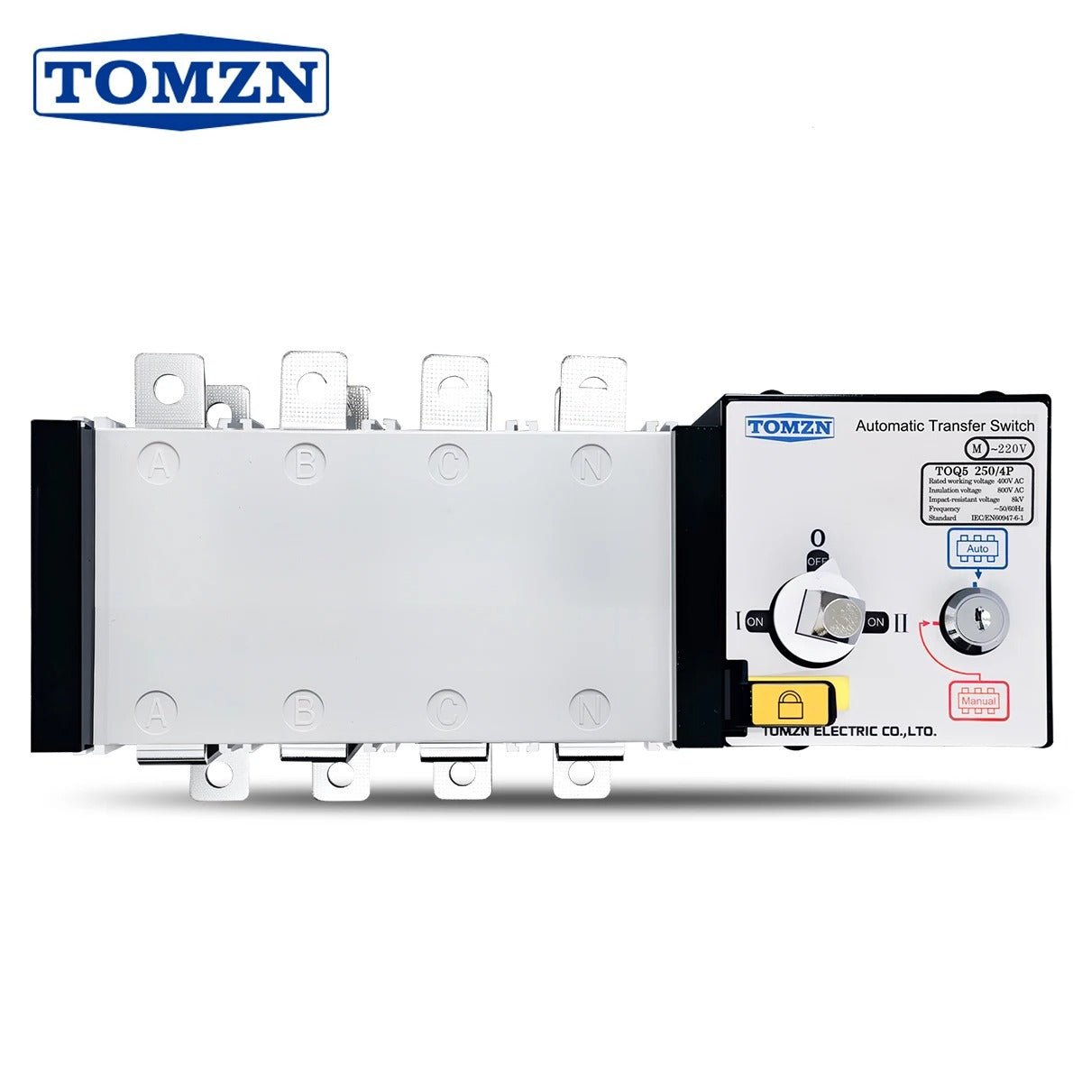 Tomzn TOQ5-250/4P Handle Type 250A 4P AC Three Phase Dual Power Automatic Transfer Switch ATS — solar equipment in Lahore, Pakistan