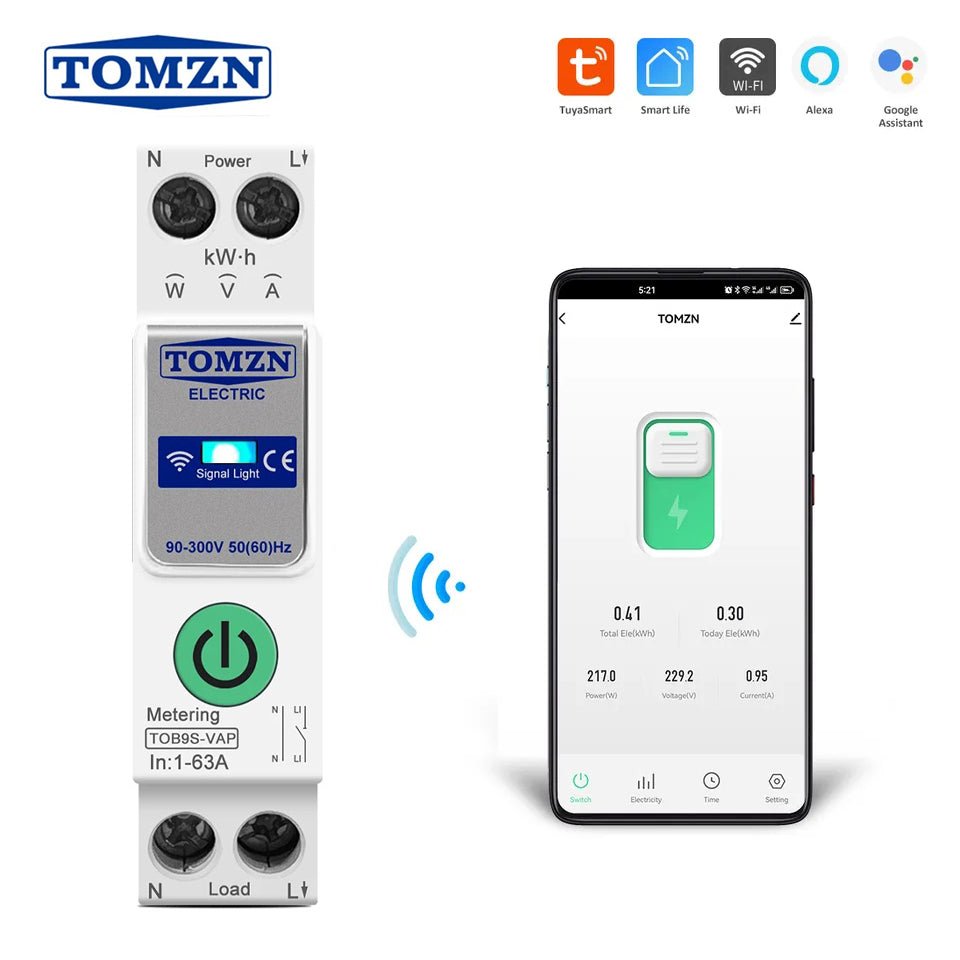 Tomzn TOB9S-VAP 8in1 63A WIFI Smart Switch with monitoring and Protection, TOMZN wifi breaker full function — solar equipment in Lahore, Pakistan