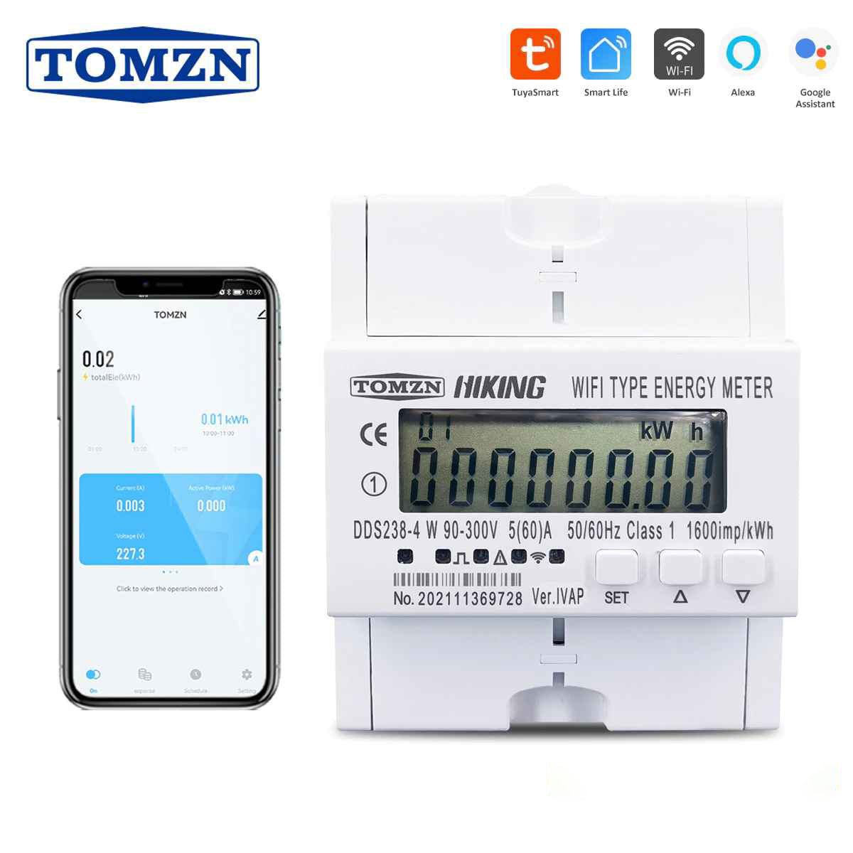 Tomzn HIKING DDS238-4 60A WIFI Smart Energy Meter Kwh Monitoring Circuit breaker Timer with voltage current protection Single Phase — solar equipment in Lahore, Pakistan